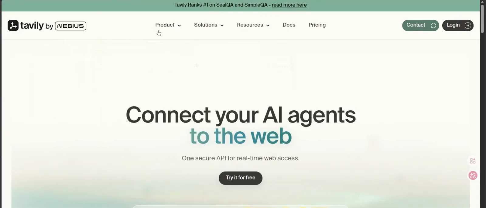 Tavily homepage with its connect AI agents to the web tagline where the free research account gets created Tavily homepage with its connect AI agents to the web tagline where the free research account gets created