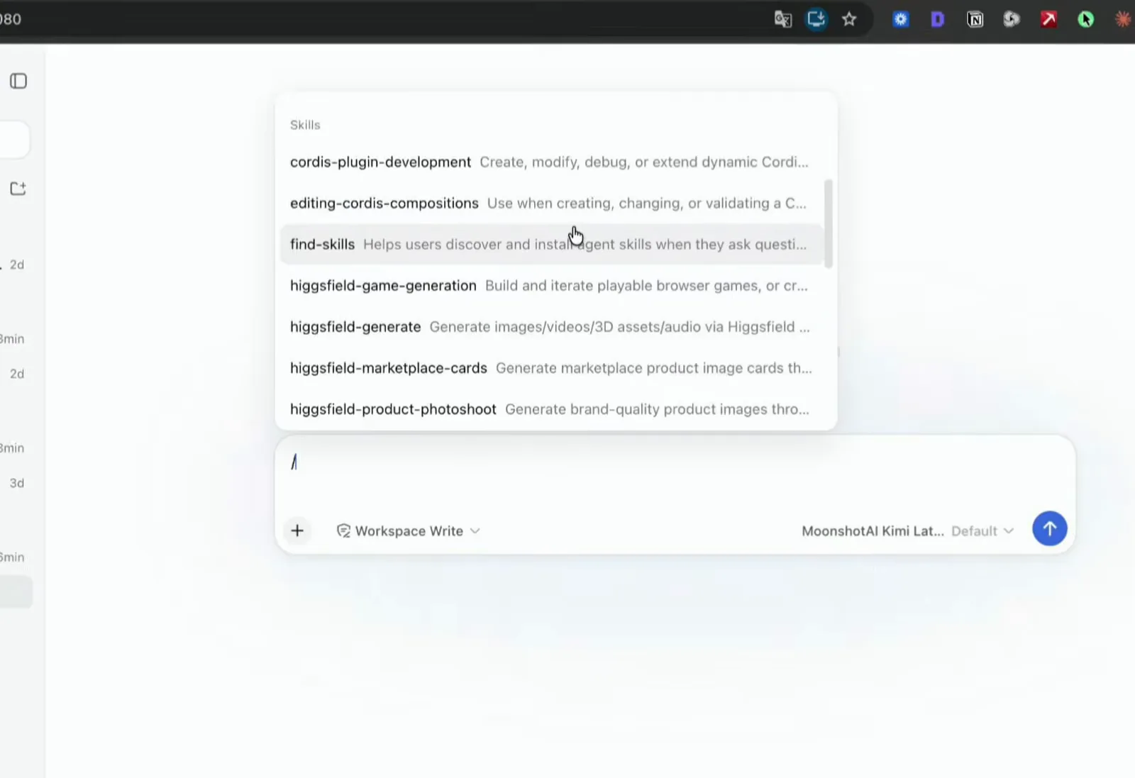 DeepSeek Harness slash menu listing installed skills right after Claude Code global skills were pulled in. DeepSeek Harness slash menu listing installed skills right after Claude Code global skills were pulled in.