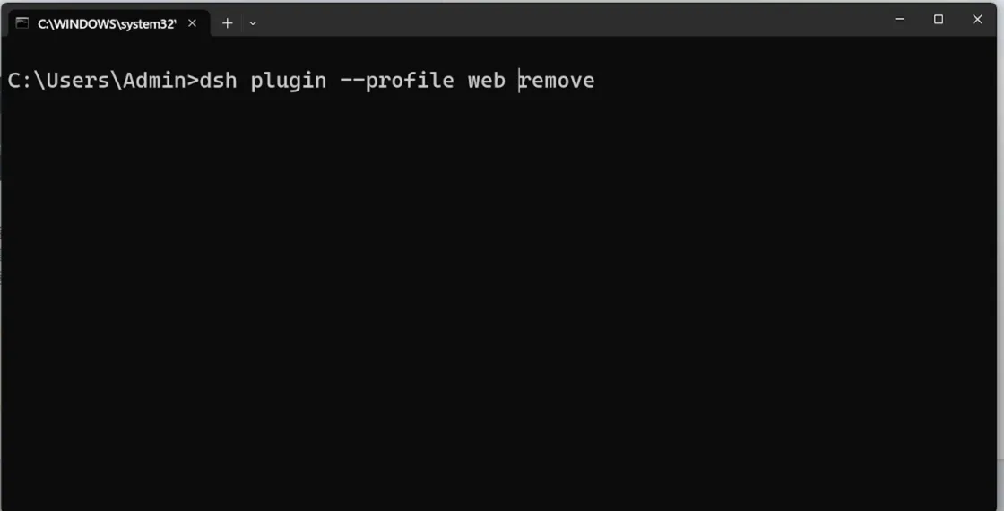 Removing a misbehaving DeepSeek Harness plugin from the web profile: dsh plugin --profile web remove typed at the CMD prompt, awaiting Enter Removing a misbehaving DeepSeek Harness plugin from the web profile: dsh plugin --profile web remove typed at the CMD prompt, awaiting Enter