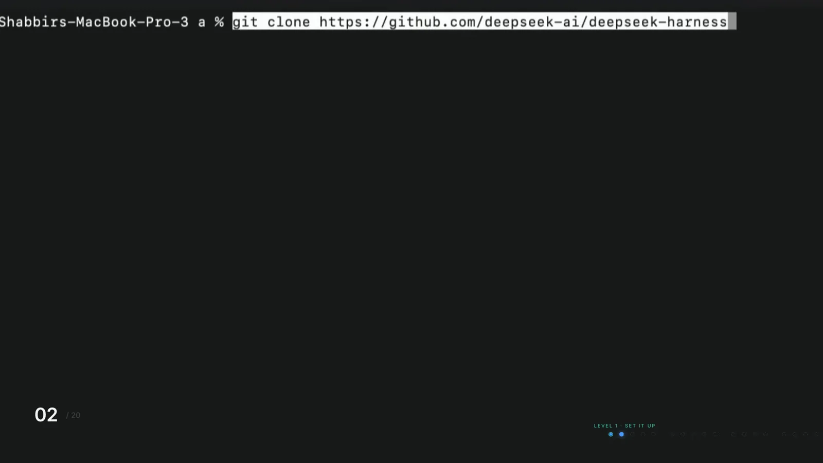 zsh window running git clone against the deepseek-ai/deepseek-harness GitHub repository zsh window running git clone against the deepseek-ai/deepseek-harness GitHub repository