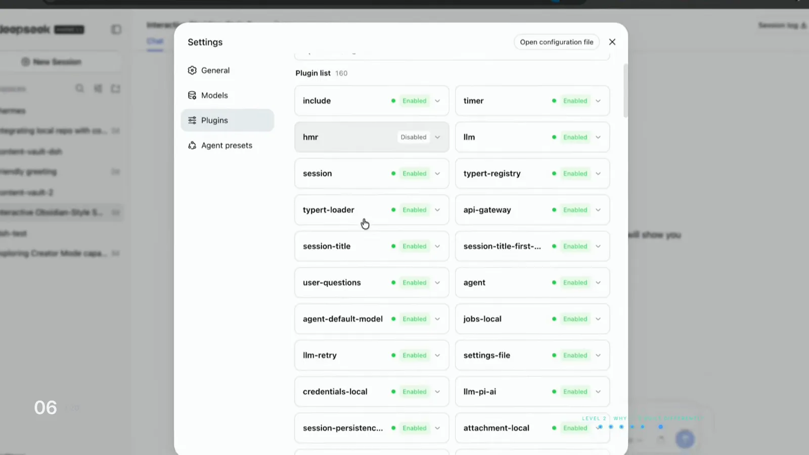 Enabled badges mark built-ins like session-persistence and lm-retry in the DeepSeek Harness Settings Plugins dialog. Enabled badges mark built-ins like session-persistence and lm-retry in the DeepSeek Harness Settings Plugins dialog.